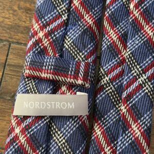 Nordstrom Mens Neck Tie Navy Red Plaid Tartan